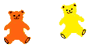 Two baby bears, one orange and one yellow