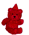 A bear covered in red